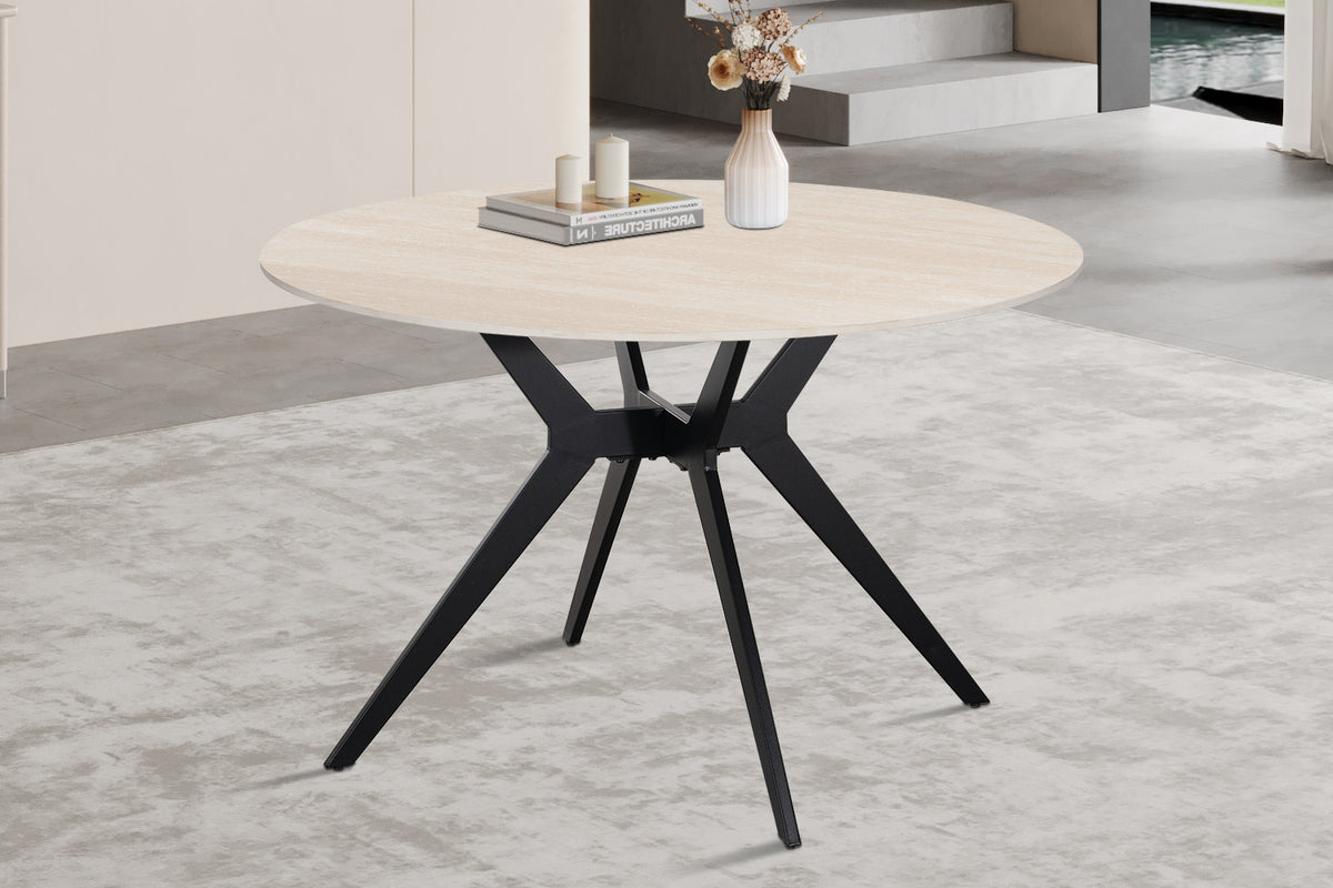 Rousseau - Table à manger ronde Apollo - Pierre Beige Baroque - 76 x 120 x 120 cm