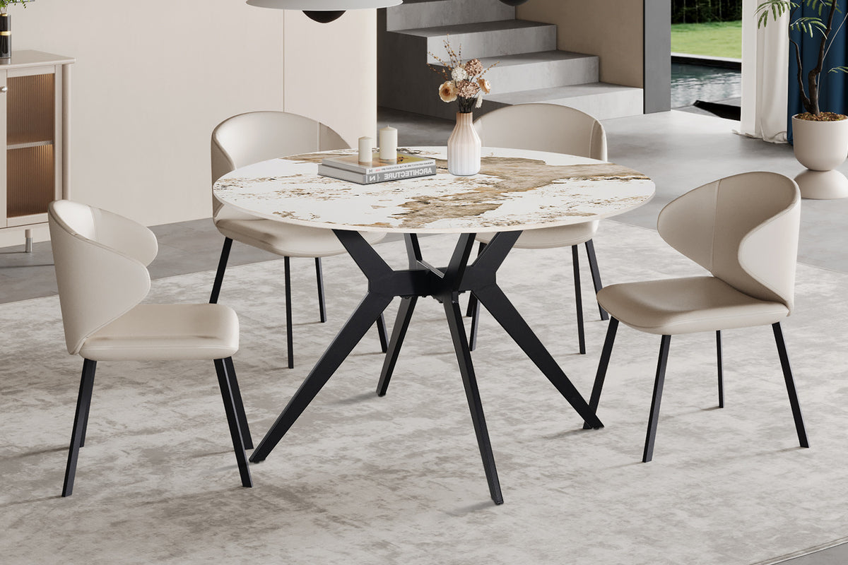 Rousseau - Table à manger ronde Apollo - Pierre Pandora brillante - 76 x 120 x 120 cm