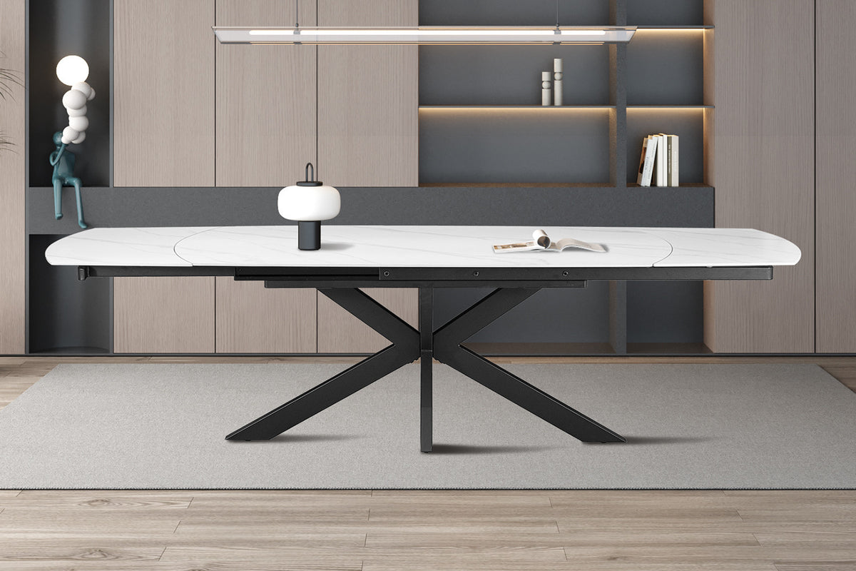 Rousseau - Uitschuifbare eettafel Ares Deens Ovaal - Steen Wit - 77 x 160-240 x 90 cm