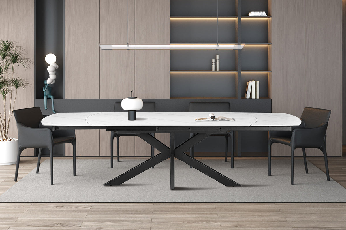 Rousseau - Uitschuifbare eettafel Ares Deens Ovaal - Steen Wit - 77 x 160-240 x 90 cm