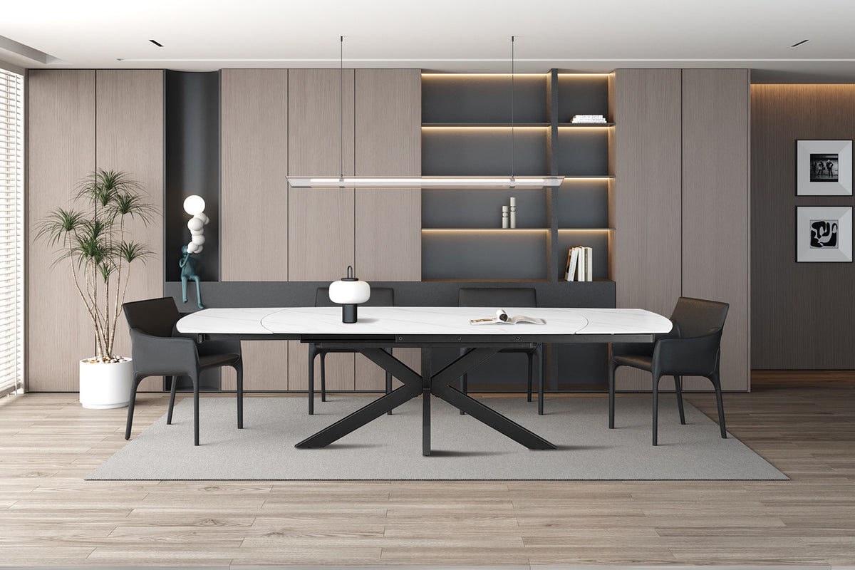 Rousseau - Uitschuifbare eettafel Ares Deens Ovaal - Steen Wit - 77 x 160-240 x 90 cm