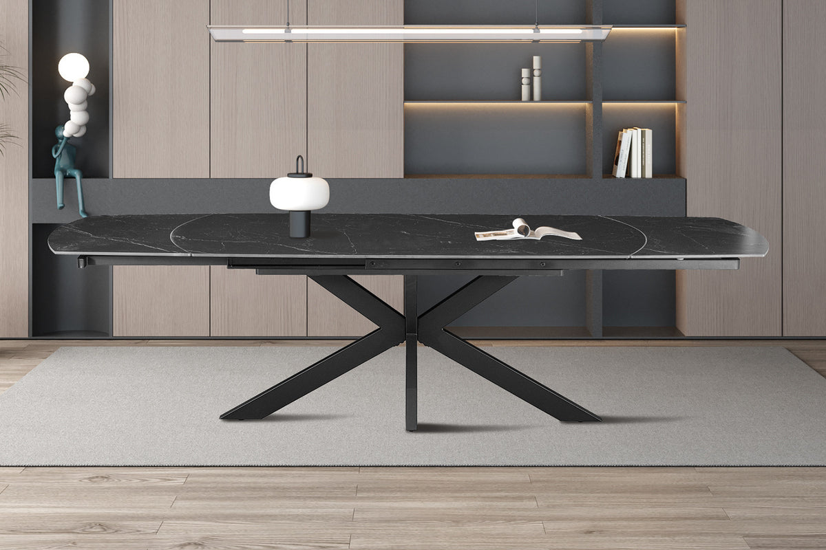 Rousseau - Uitschuifbare eettafel Ares Deens Ovaal - Steen Zwart - 77 x 160-240 x 90 cm