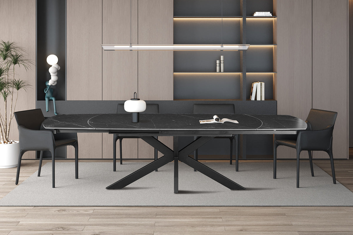 Rousseau - Uitschuifbare eettafel Ares Deens Ovaal - Steen Zwart - 77 x 160-240 x 90 cm