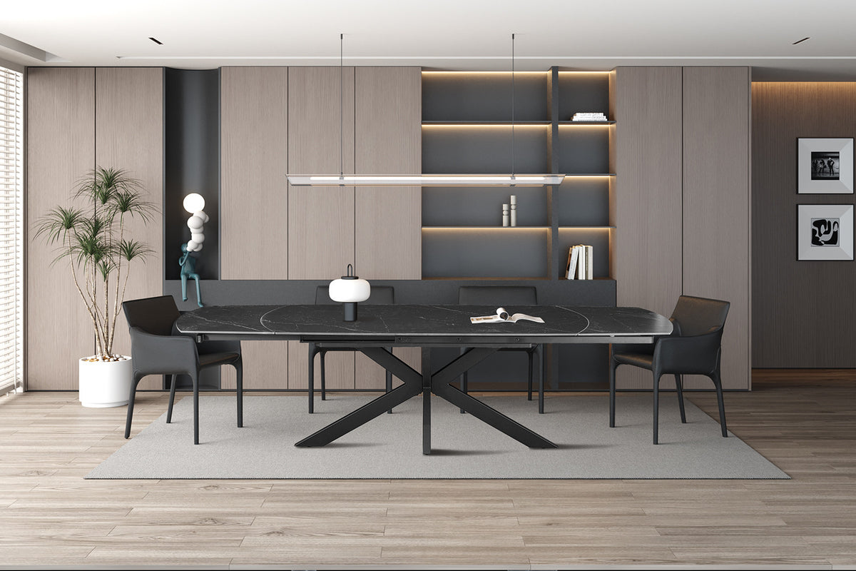Rousseau - Uitschuifbare eettafel Ares Deens Ovaal - Steen Zwart - 77 x 160-240 x 90 cm