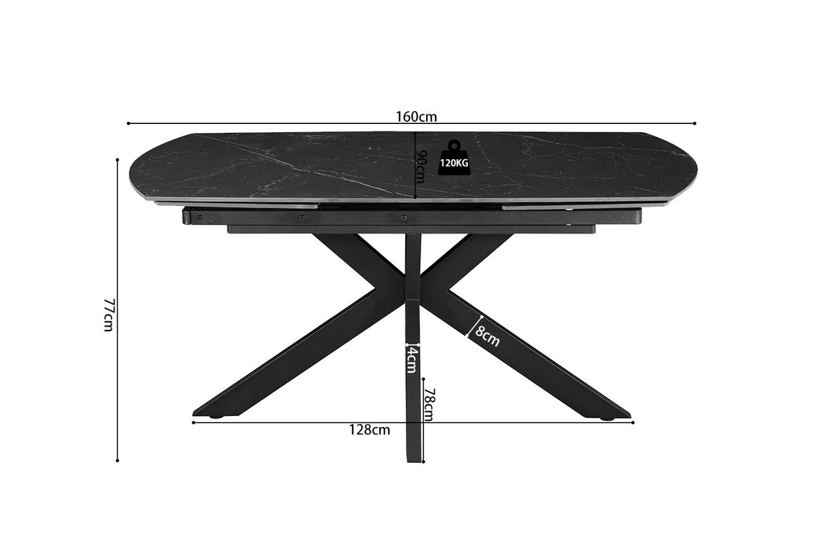 Rousseau - Uitschuifbare eettafel Ares Deens Ovaal - Steen Zwart - 77 x 160-240 x 90 cm