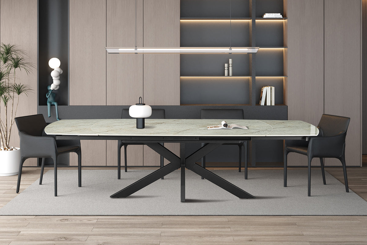 Rousseau - Table à manger extensible Ares Ovale Danoise - Pierre Beige Brillante - 77 x 160-240 x 90 cm