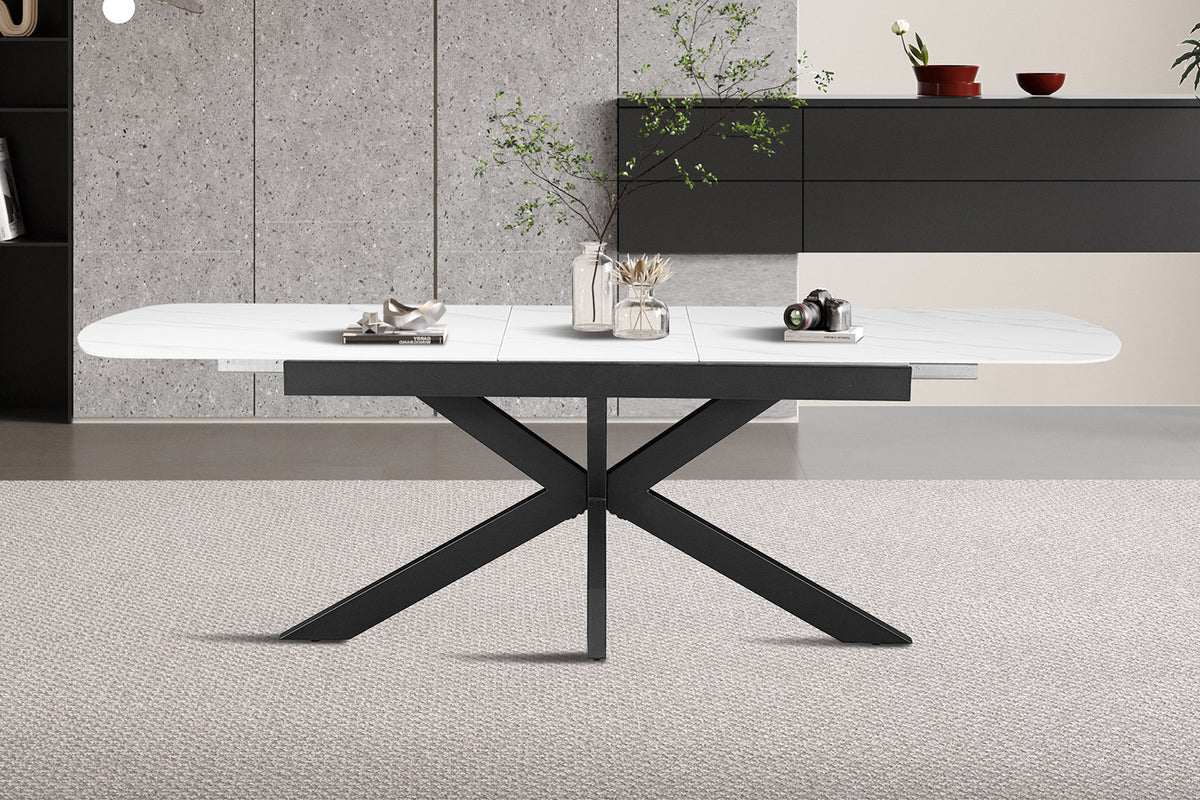 Rousseau - Uitschuifbare eettafel Hestia Deens Ovaal - Steen Wit - 76 x 180-220 x 90 cm