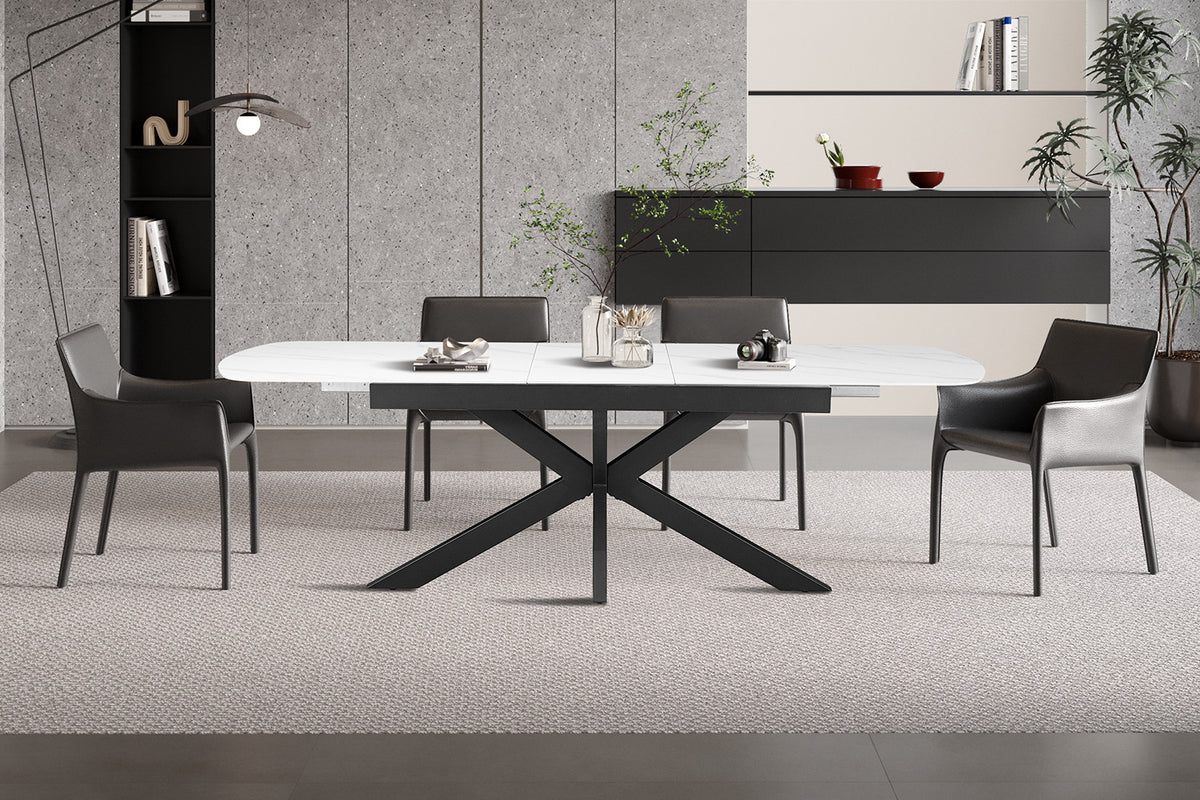 Rousseau - Uitschuifbare eettafel Hestia Deens Ovaal - Steen Wit - 76 x 180-220 x 90 cm