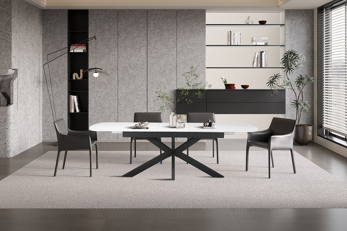 Rousseau - Uitschuifbare eettafel Hestia Deens Ovaal - Steen Wit - 76 x 180-220 x 90 cm