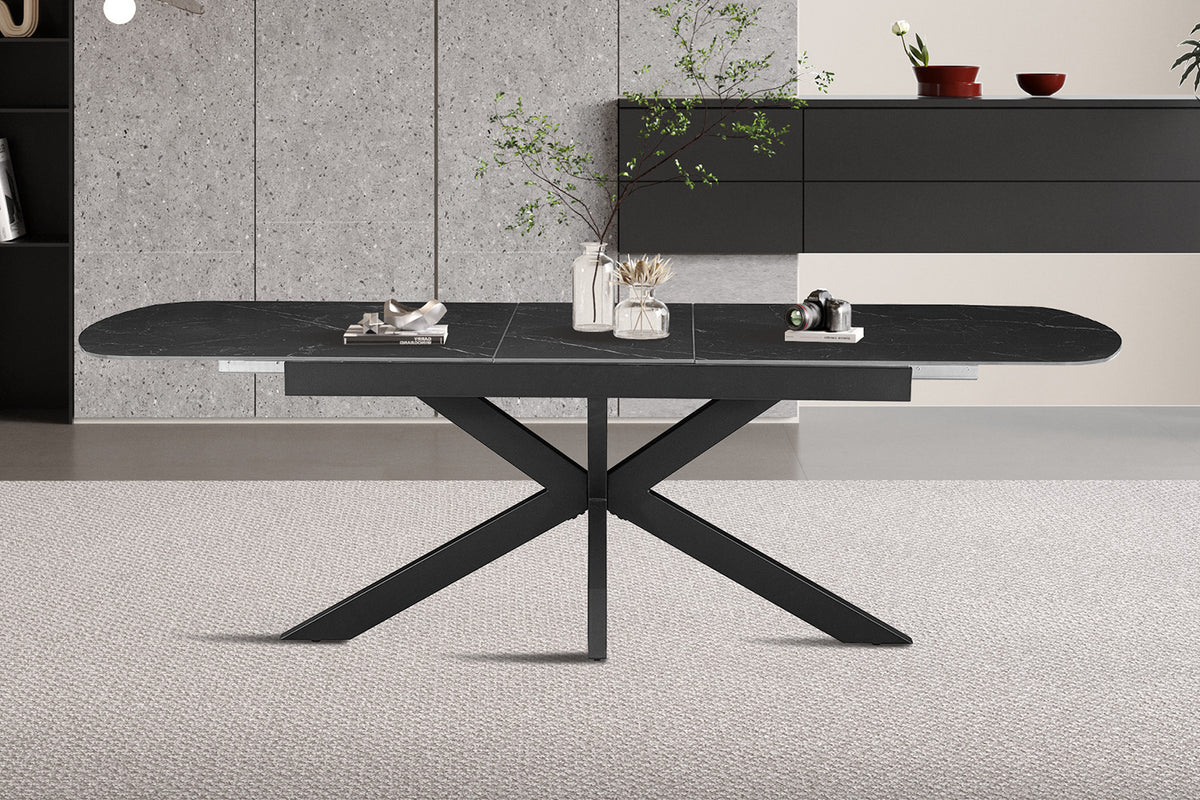 Rousseau - Uitschuifbare eettafel Hestia Deens Ovaal - Steen Zwart - 76 x 180-220 x 90 cm