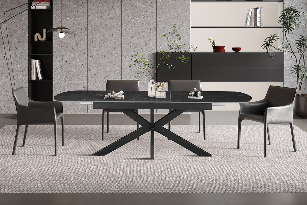 Rousseau - Uitschuifbare eettafel Hestia Deens Ovaal - Steen Zwart - 76 x 180-220 x 90 cm
