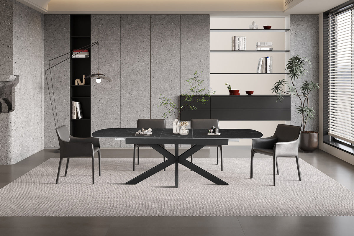 Rousseau - Uitschuifbare eettafel Hestia Deens Ovaal - Steen Zwart - 76 x 180-220 x 90 cm