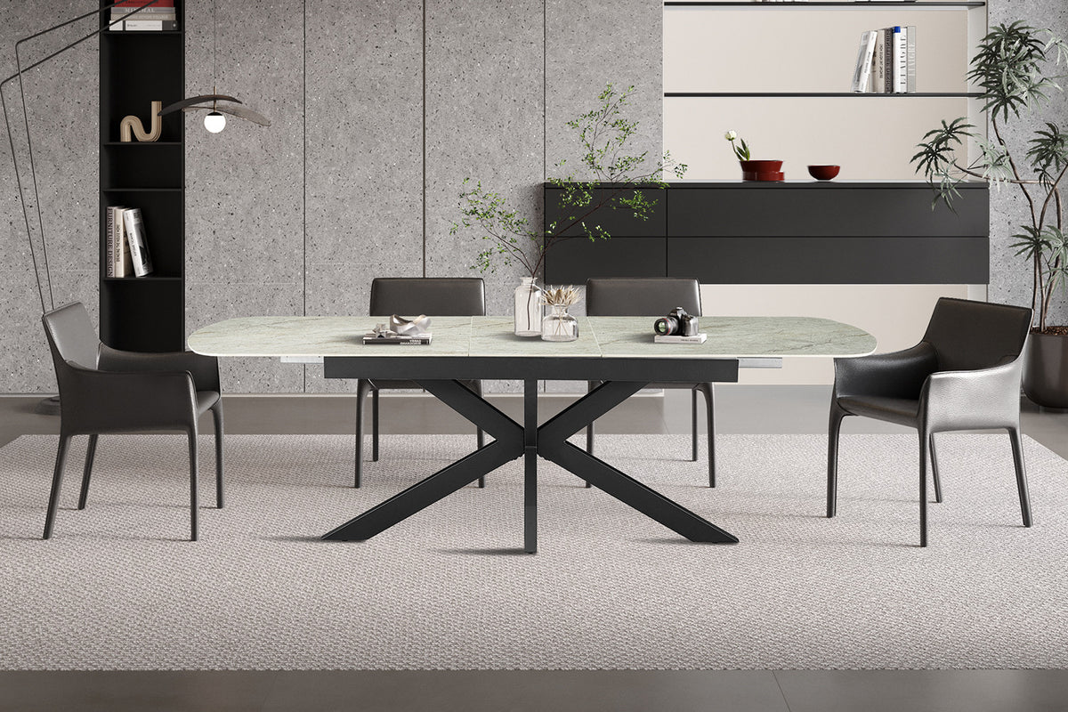 Rousseau - Table à manger extensible Hestia Ovale Danoise - Pierre Beige Brillante - 76 x 180-220 x 90 cm