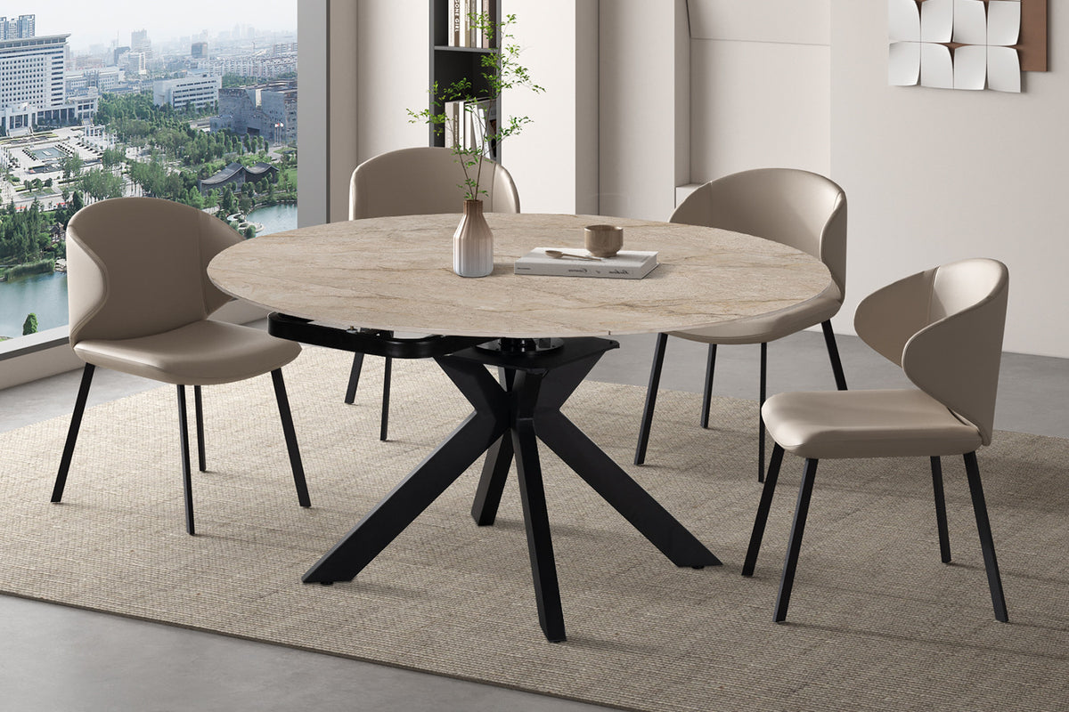 Rousseau - Table à manger extensible Athéna - Pierre Shakespear Beige - 73.5/77 x 90/140 x 140 cm