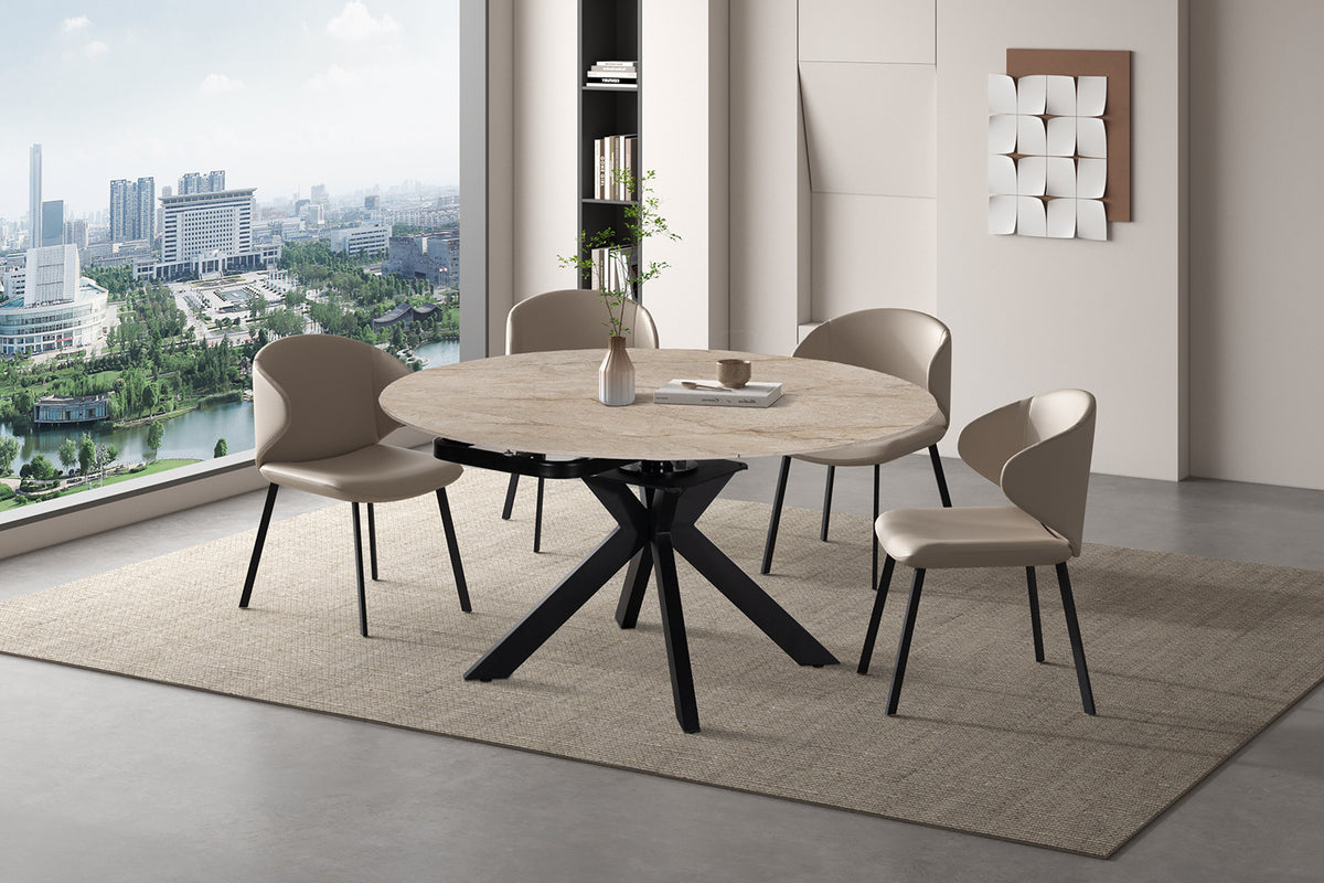 Rousseau - Table à manger extensible Athéna - Pierre Shakespear Beige - 73.5/77 x 90/140 x 140 cm
