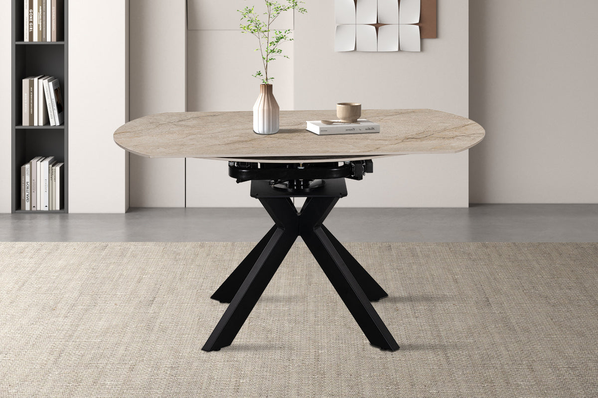 Rousseau - Table à manger extensible Athéna - Pierre Shakespear Beige - 73.5/77 x 90/140 x 140 cm