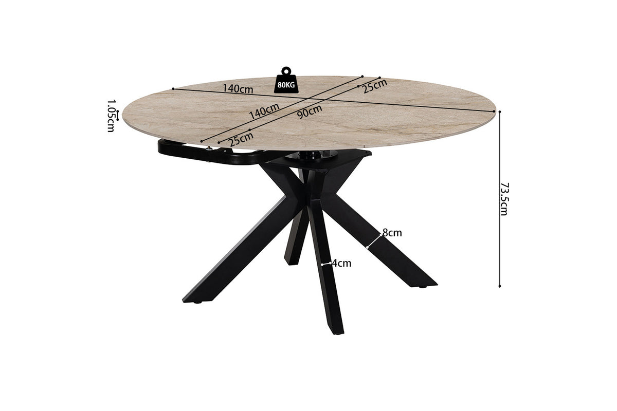 Rousseau - Table à manger extensible Athéna - Pierre Shakespear Beige - 73.5/77 x 90/140 x 140 cm