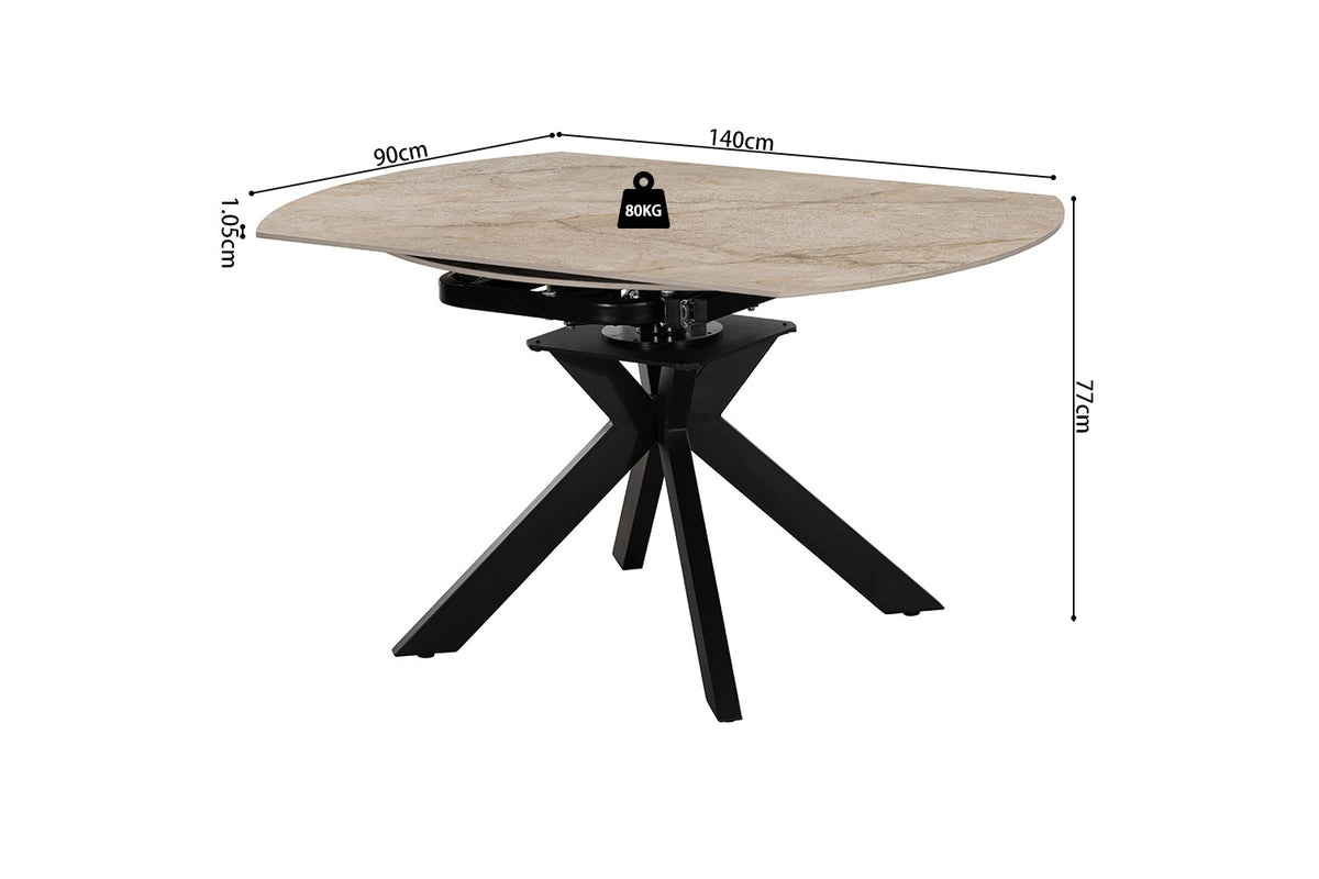 Rousseau - Table à manger extensible Athéna - Pierre Shakespear Beige - 73.5/77 x 90/140 x 140 cm