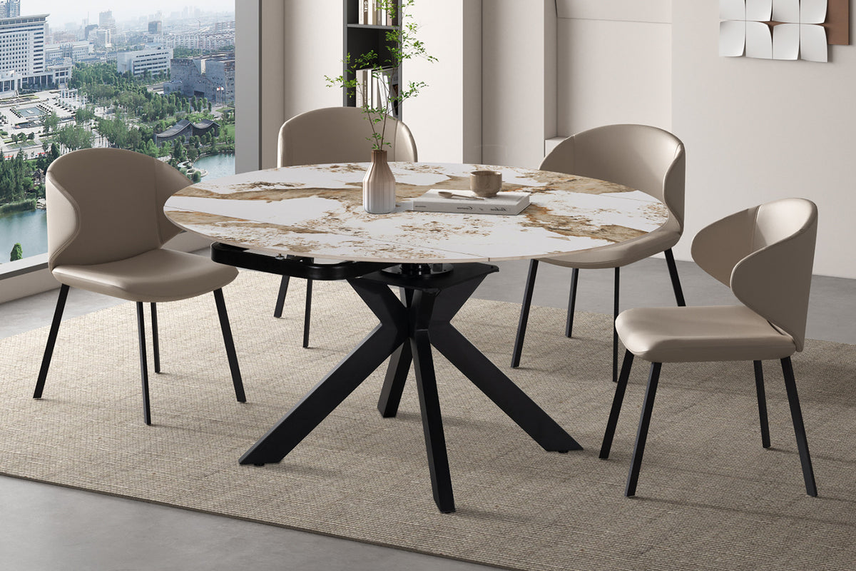 Rousseau - Table à manger extensible Athéna - Pierre Pandora brillante - 73.5/77 x 90/140 x 140 cm