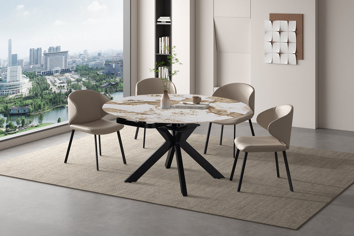 Rousseau - Table à manger extensible Athéna - Pierre Pandora brillante - 73.5/77 x 90/140 x 140 cm