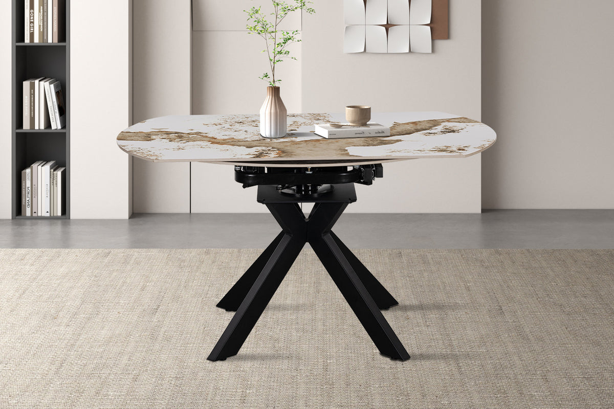 Rousseau - Table à manger extensible Athéna - Pierre Pandora brillante - 73.5/77 x 90/140 x 140 cm