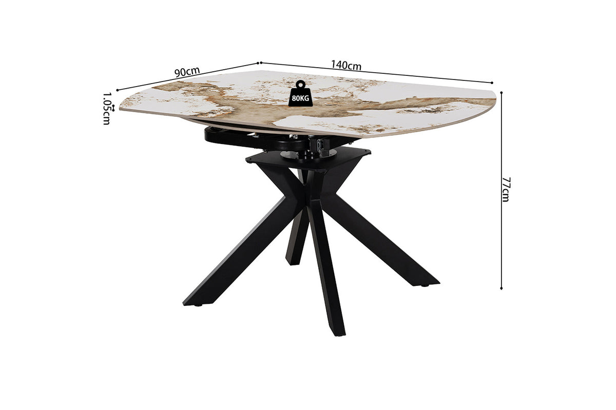 Rousseau - Table à manger extensible Athéna - Pierre Pandora brillante - 73.5/77 x 90/140 x 140 cm