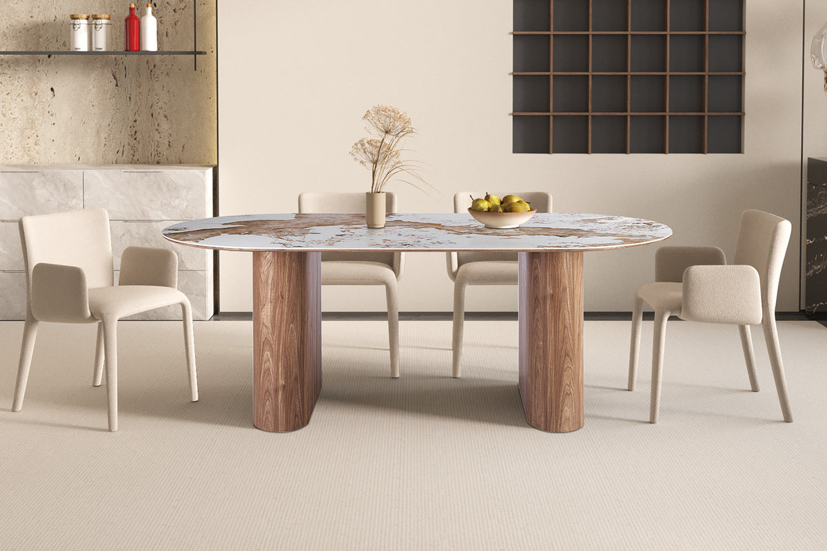 Rousseau - Table à manger Evora - Pierre Pandora brillante - 76 x 210 x 100 cm