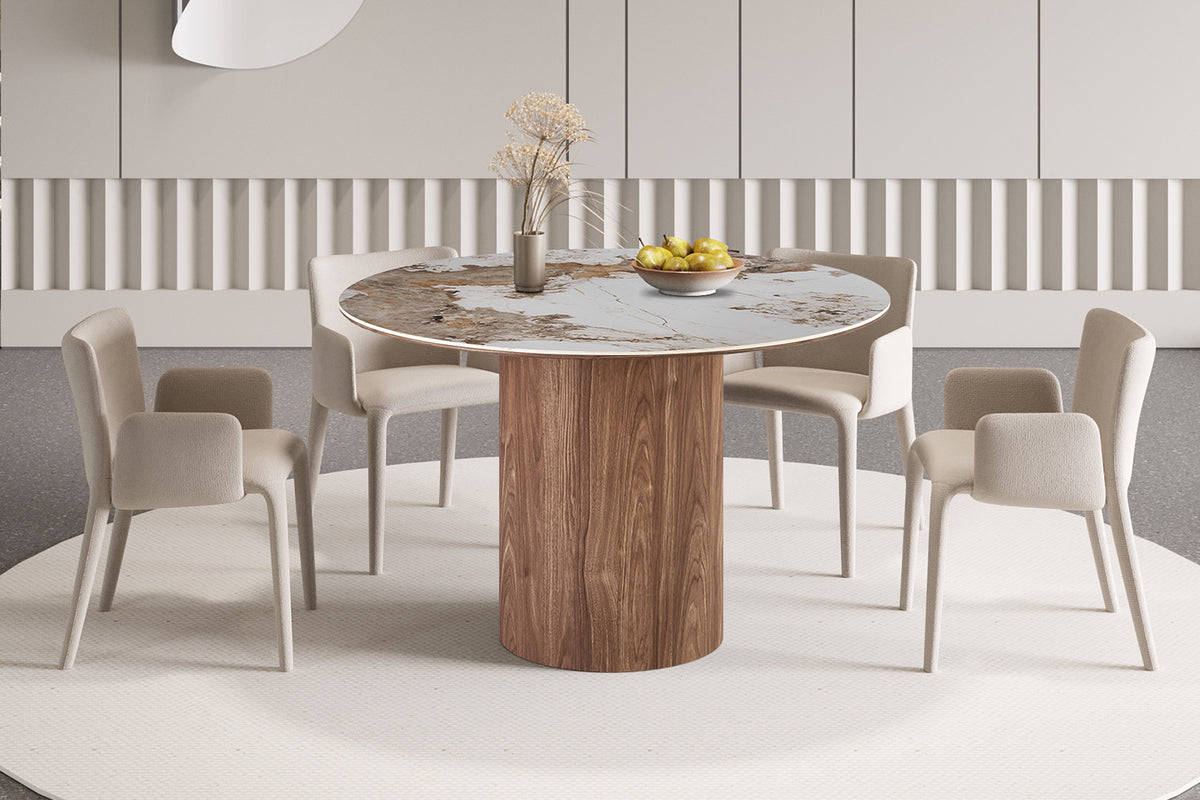Rousseau - Table à manger ronde Evora - Pierre Pandora brillante - 76 x 120 x 120 cm