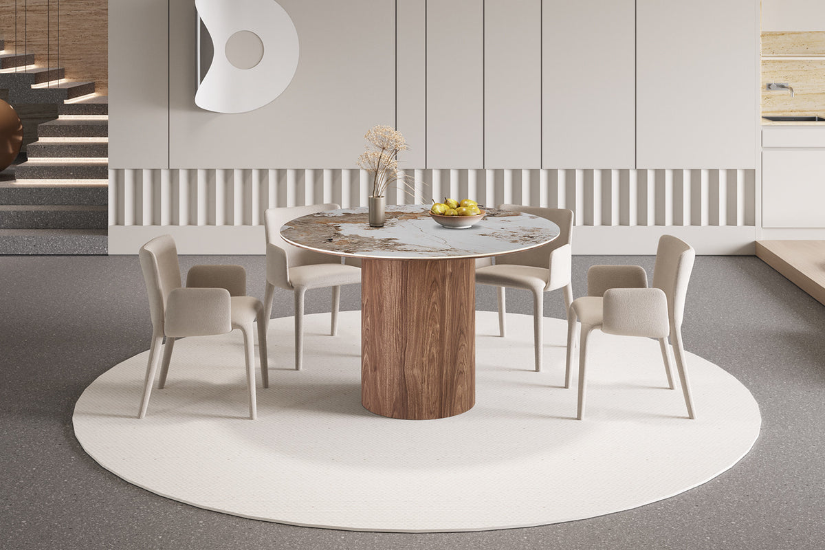 Rousseau - Table à manger ronde Evora - Pierre Pandora brillante - 76 x 120 x 120 cm
