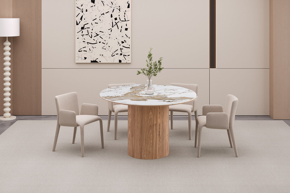 Rousseau - Table à manger extensible Evora - Pierre Pandora brillante - 76 x 120/200 x 120 cm