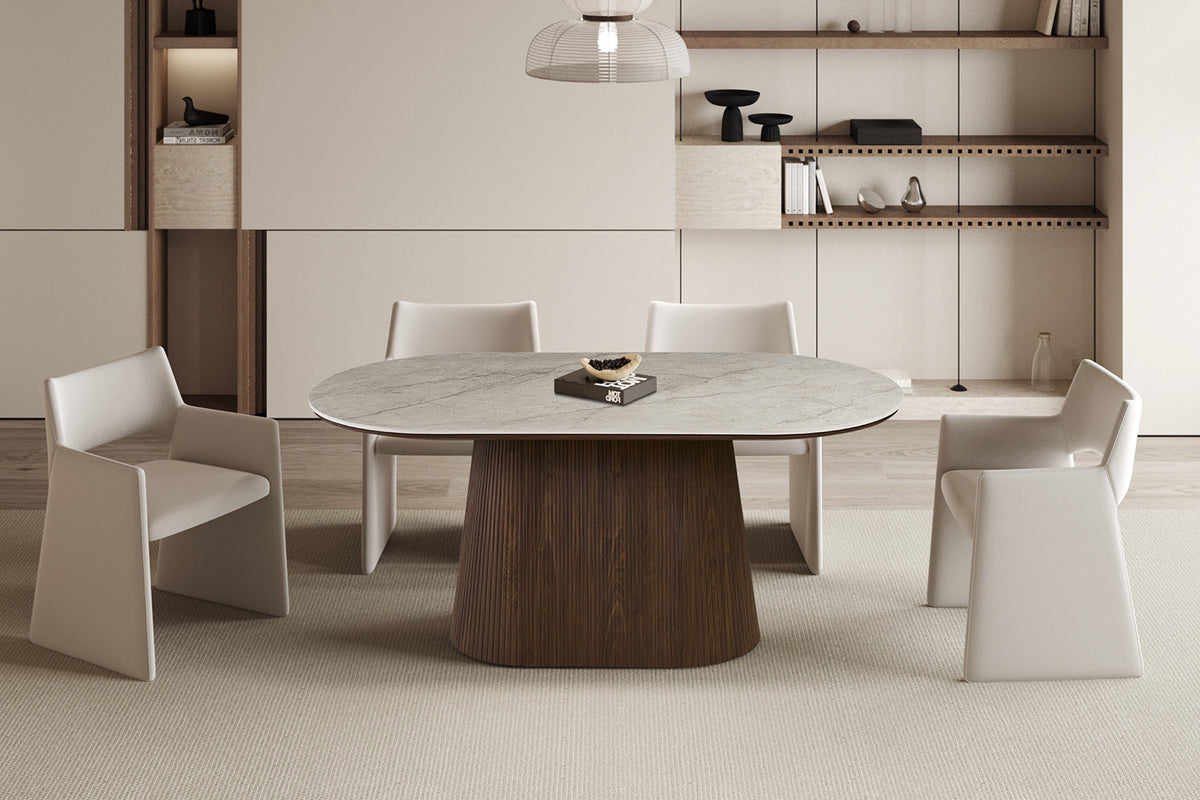 Rousseau - Ovale Eettafel Vigo - Donkere Eik - Shakespear Beige - 75 x 180 x 90 cm