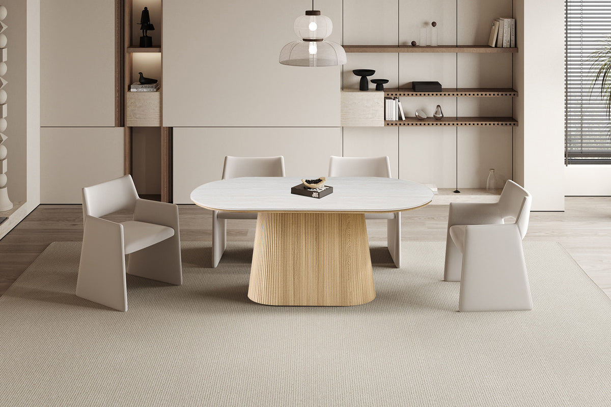 Rousseau - Table à manger ovale Vigo - Chêne naturel - Gris Baroque - 75 x 180 x 90 cm
