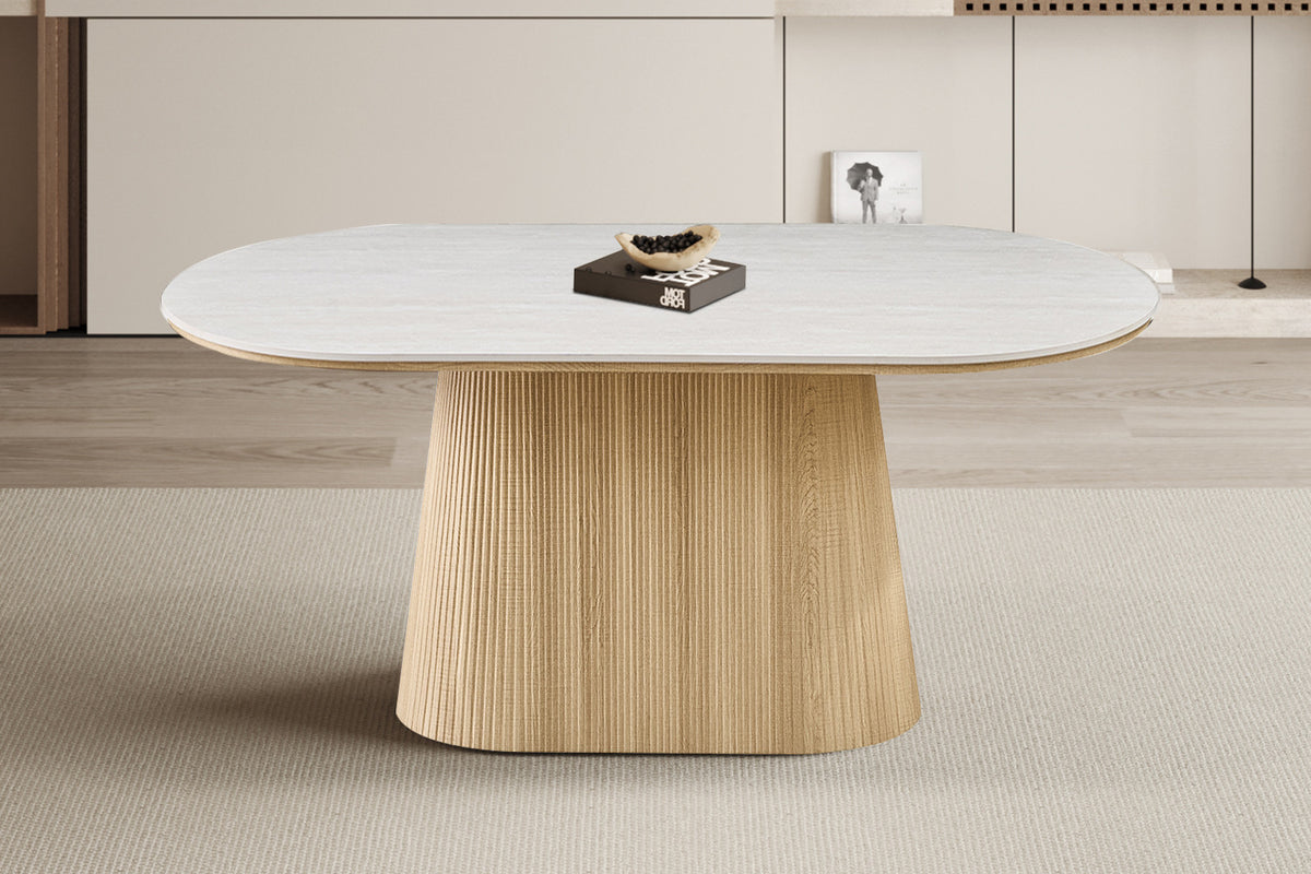 Rousseau - Table à manger ovale Vigo - Chêne naturel - Gris Baroque - 75 x 180 x 90 cm