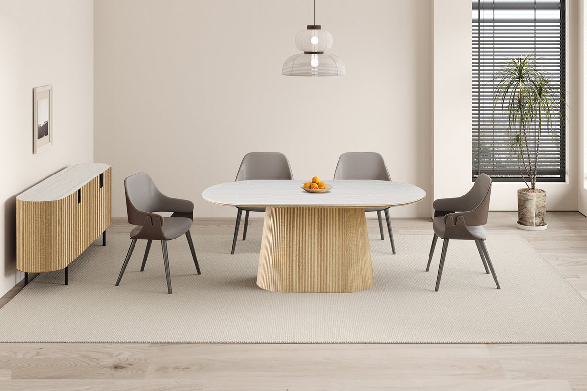 Rousseau - Table à manger ovale Vigo - Chêne naturel - Gris Baroque - 75 x 180 x 90 cm