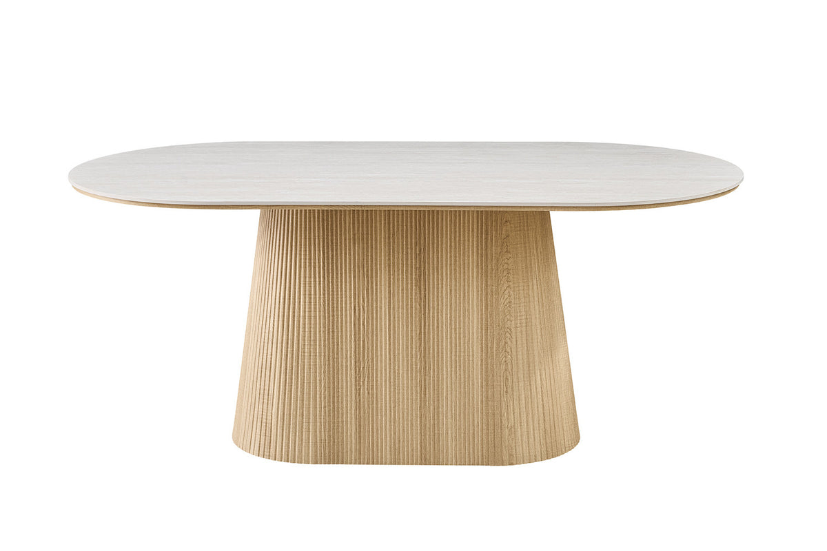 Rousseau - Table à manger ovale Vigo - Chêne naturel - Gris Baroque - 75 x 180 x 90 cm