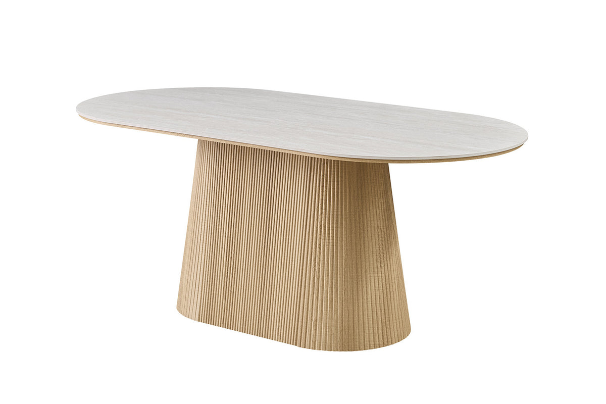 Rousseau - Table à manger ovale Vigo - Chêne naturel - Gris Baroque - 75 x 180 x 90 cm