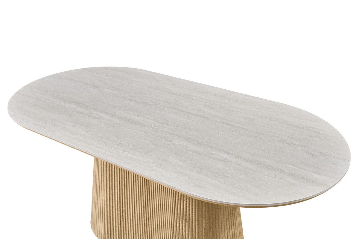 Rousseau - Table à manger ovale Vigo - Chêne naturel - Gris Baroque - 75 x 180 x 90 cm