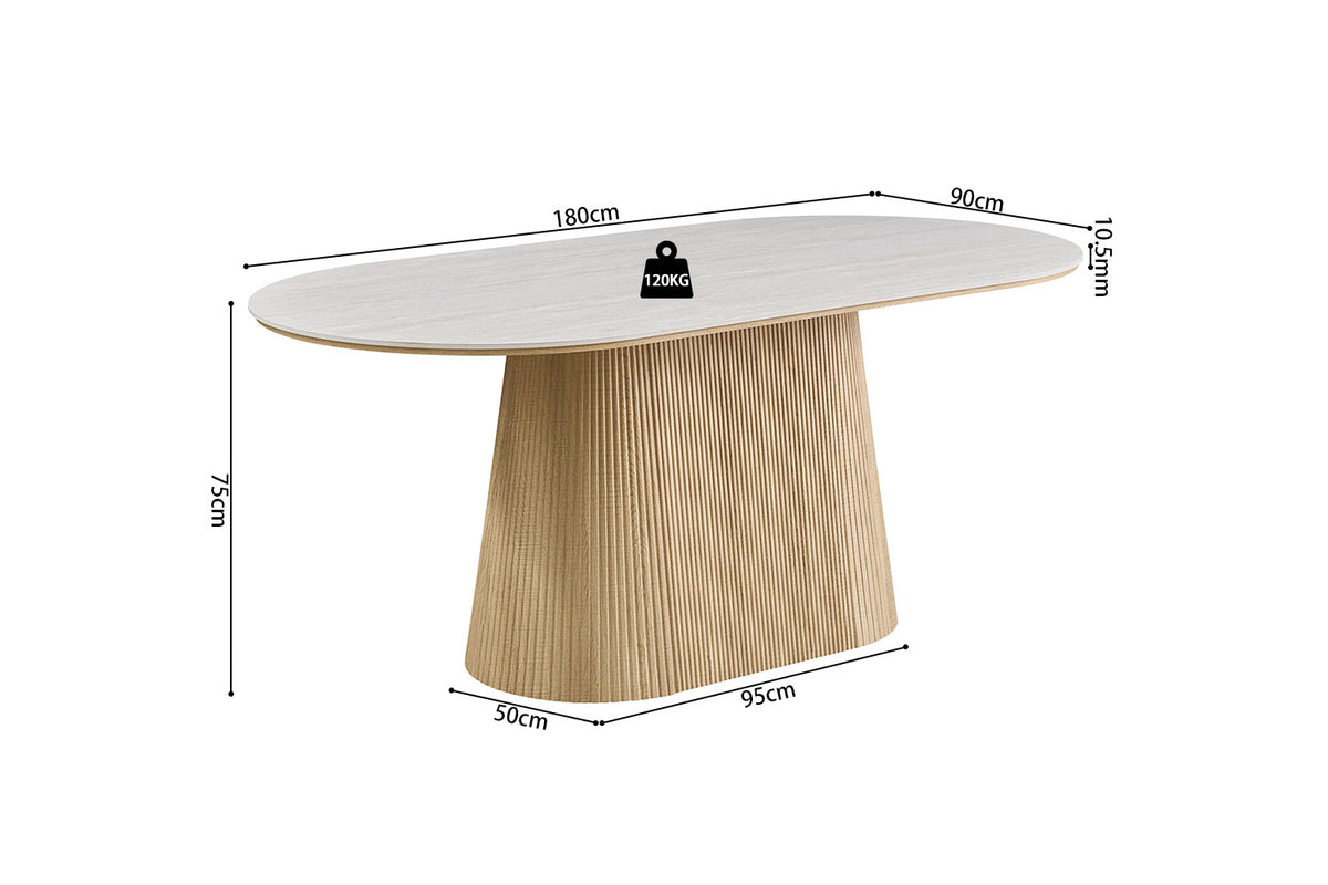 Rousseau - Table à manger ovale Vigo - Chêne naturel - Gris Baroque - 75 x 180 x 90 cm