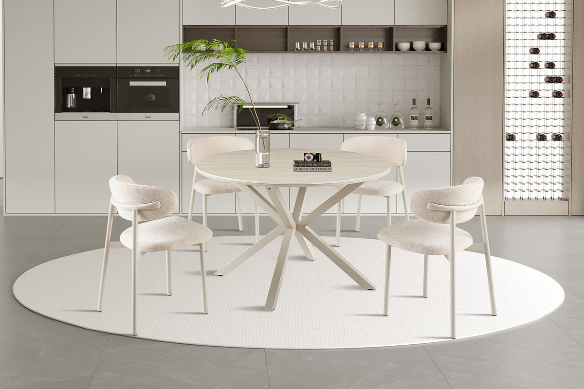 Rousseau - Table à manger ronde Noa - Pierre Beige Baroque - Pied Gris - 75 x 120 x 120 cm