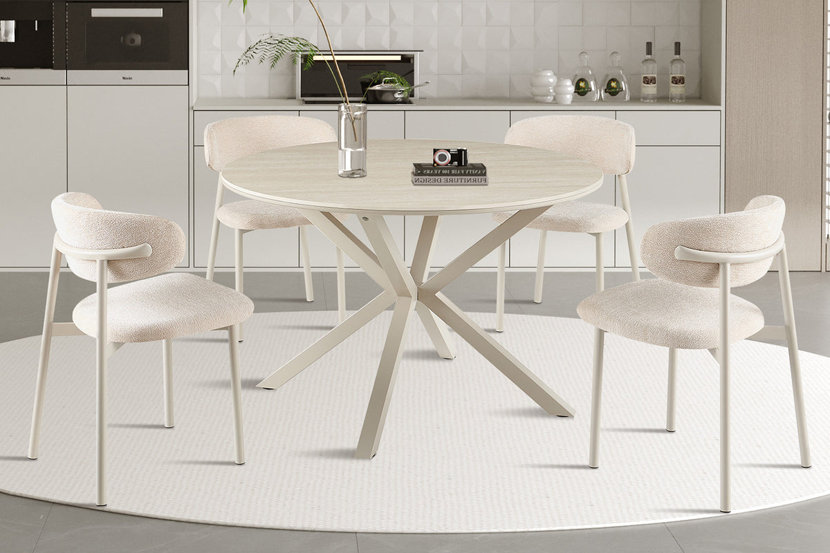 Rousseau - Table à manger ronde Noa - Pierre Beige Baroque - Pied Gris - 75 x 120 x 120 cm