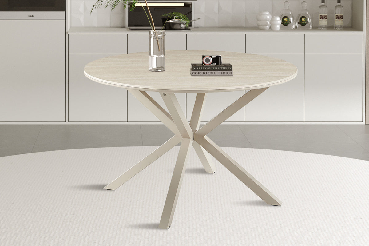 Rousseau - Table à manger ronde Noa - Pierre Beige Baroque - Pied Gris - 75 x 120 x 120 cm