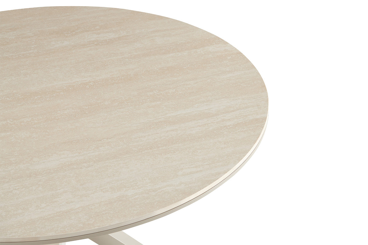 Rousseau - Table à manger ronde Noa - Pierre Beige Baroque - Pied Gris - 75 x 120 x 120 cm