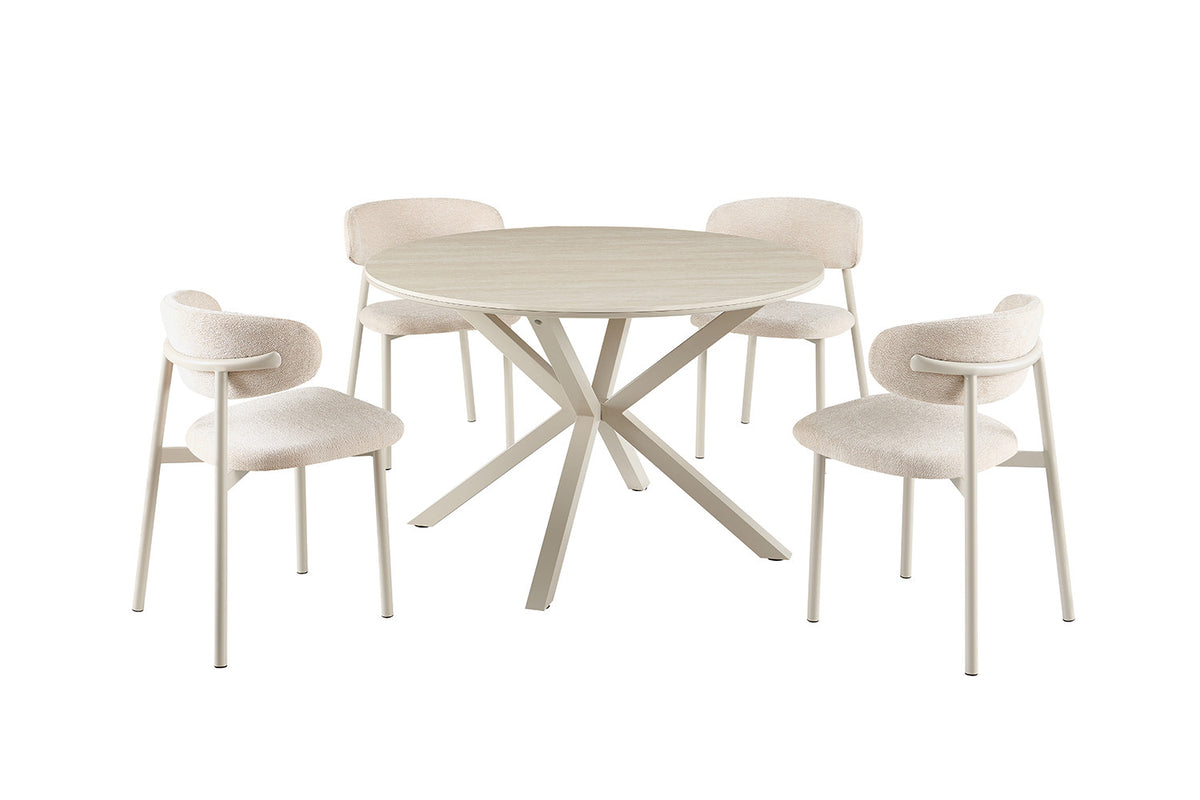 Rousseau - Table à manger ronde Noa - Pierre Beige Baroque - Pied Gris - 75 x 120 x 120 cm