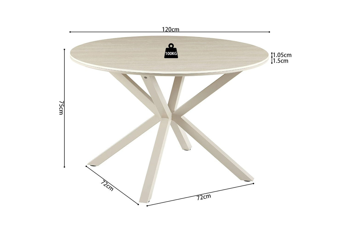 Rousseau - Table à manger ronde Noa - Pierre Beige Baroque - Pied Gris - 75 x 120 x 120 cm