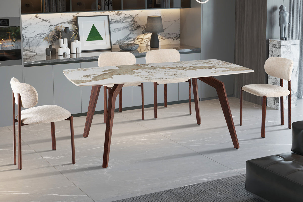Rousseau - Eettafel Alma - Glanzende Pandora-steen - Voet Walnoot - 75 x 180 x 90 cm