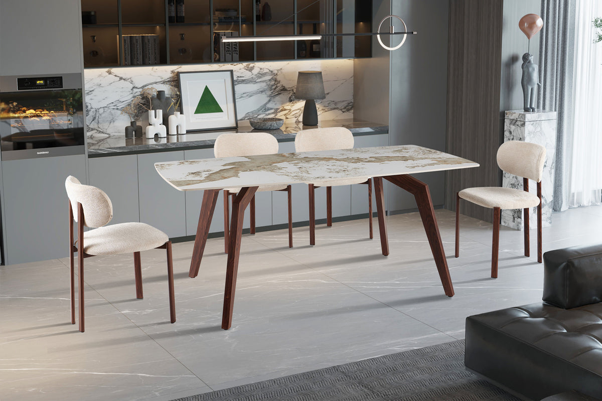 Rousseau - Eettafel Alma - Glanzende Pandora-steen - Voet Walnoot - 75 x 180 x 90 cm