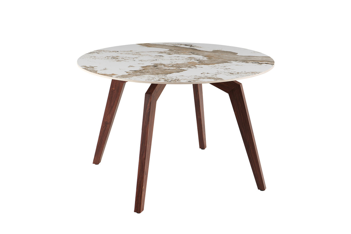 Rousseau - Table à manger ronde Alma - Pierre Pandora brillante - Pied Noyer - 74 x 120 x 120 cm