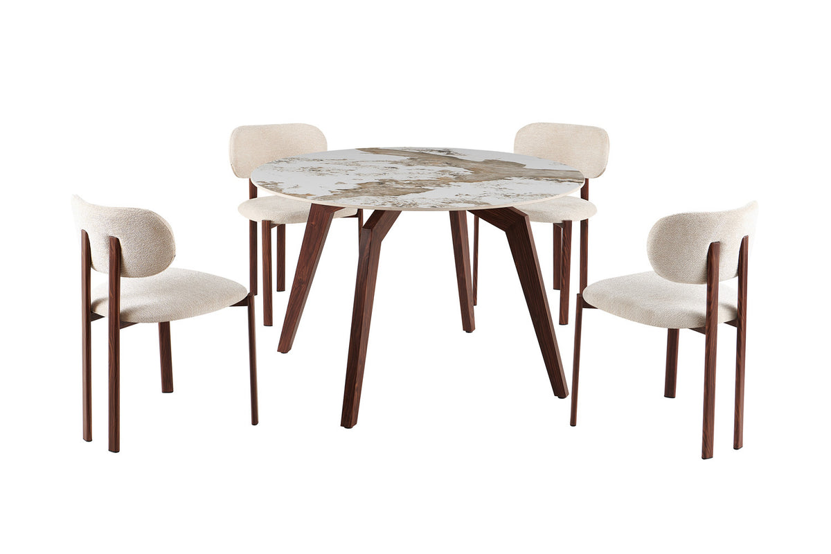 Rousseau - Table à manger ronde Alma - Pierre Pandora brillante - Pied Noyer - 74 x 120 x 120 cm