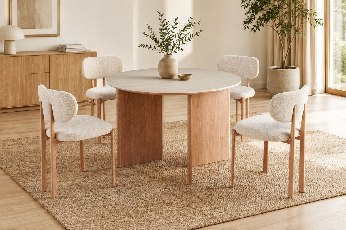 Rousseau - Table à manger ronde Matera - Pierre Beige Baroque - 75 x 120 x 120 cm