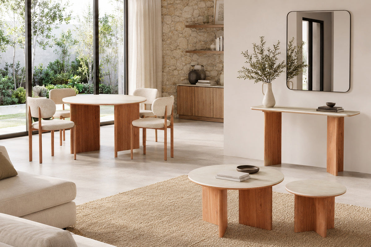 Rousseau - Table à manger ronde Matera - Pierre Beige Baroque - 75 x 120 x 120 cm